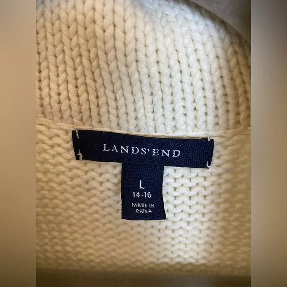 Lands' End shawl collar cable-knit cardigan sweater snowflake pattern Women’s L - Picture 8 of 10